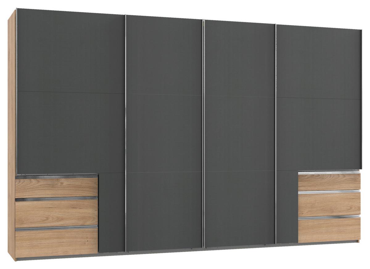 Schwebetürenschrank mit Laden 350cm Level 36a, Graphit/Eiche - Eichefarben/Graphitfarben, Basics, Holzwerkstoff (350/216/65cm) - MID.YOU