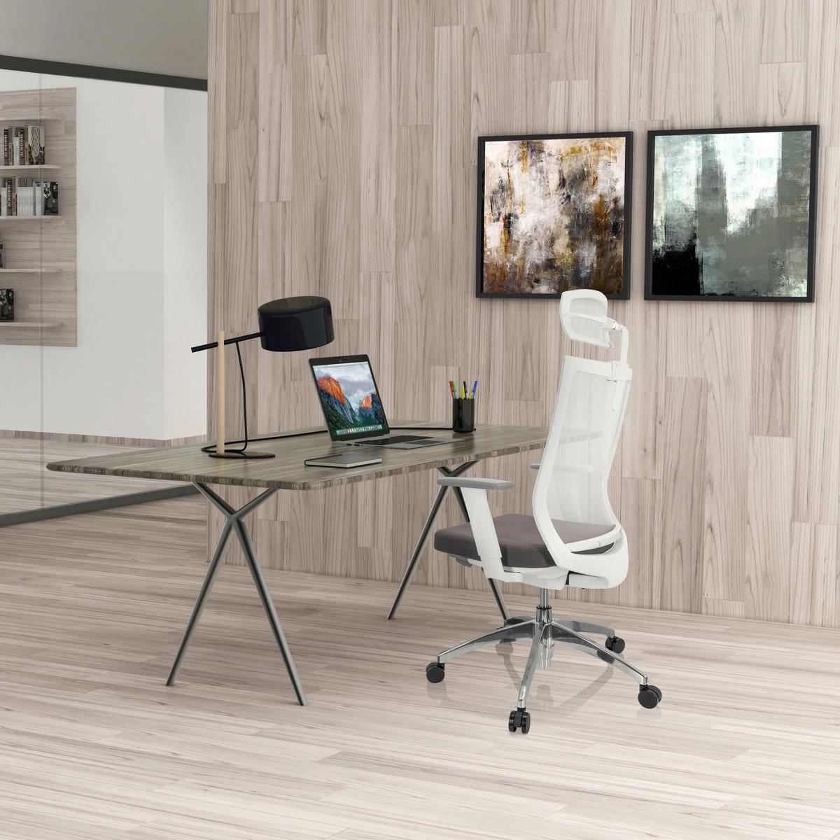 Drehstuhl Aspen White Pro - Silberfarben/Weiß, Basics, Kunststoff/Textil (63/112-122/55cm) - MID.YOU