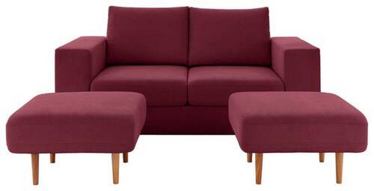 4-Sitzer-Sofa Looks Rot/Beere - Eichefarben/Beere, Design, Textil (252/96/107cm) - LOOKS by W.Joop