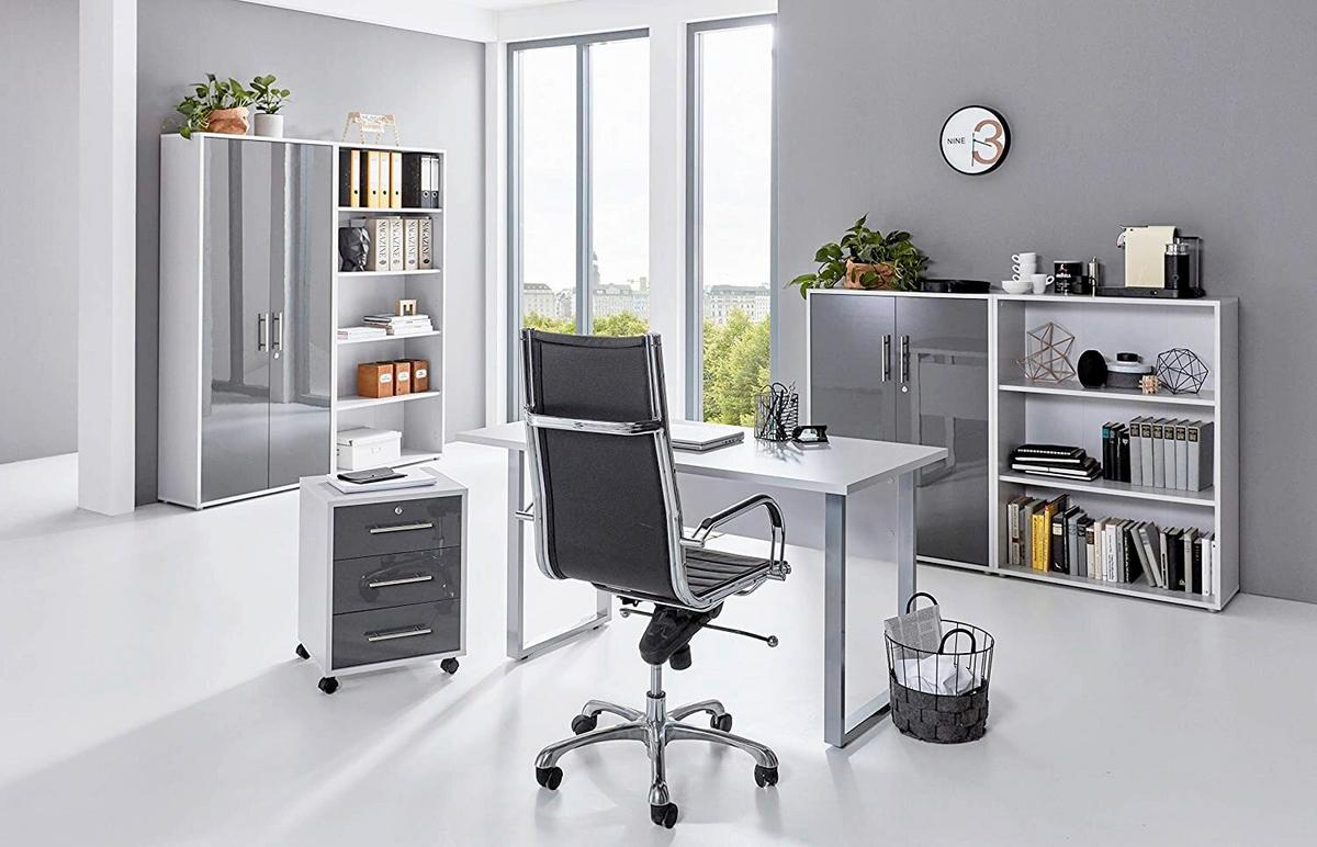 Büro Office Edition Grau/anthrazit Hochglanz - Anthrazit Hochglanz/Grau, MODERN, Holzwerkstoff/Metall - MID.YOU