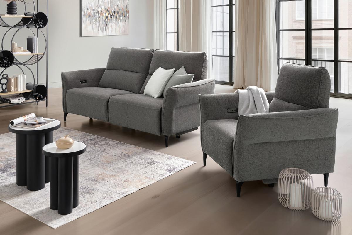 Dvoumístná pohovka CAPE TOWN, šedá, eletrická relax.funkce - černá/tmavě šedá, Moderní, kov/dřevo (200/98/93cm) - Mömax