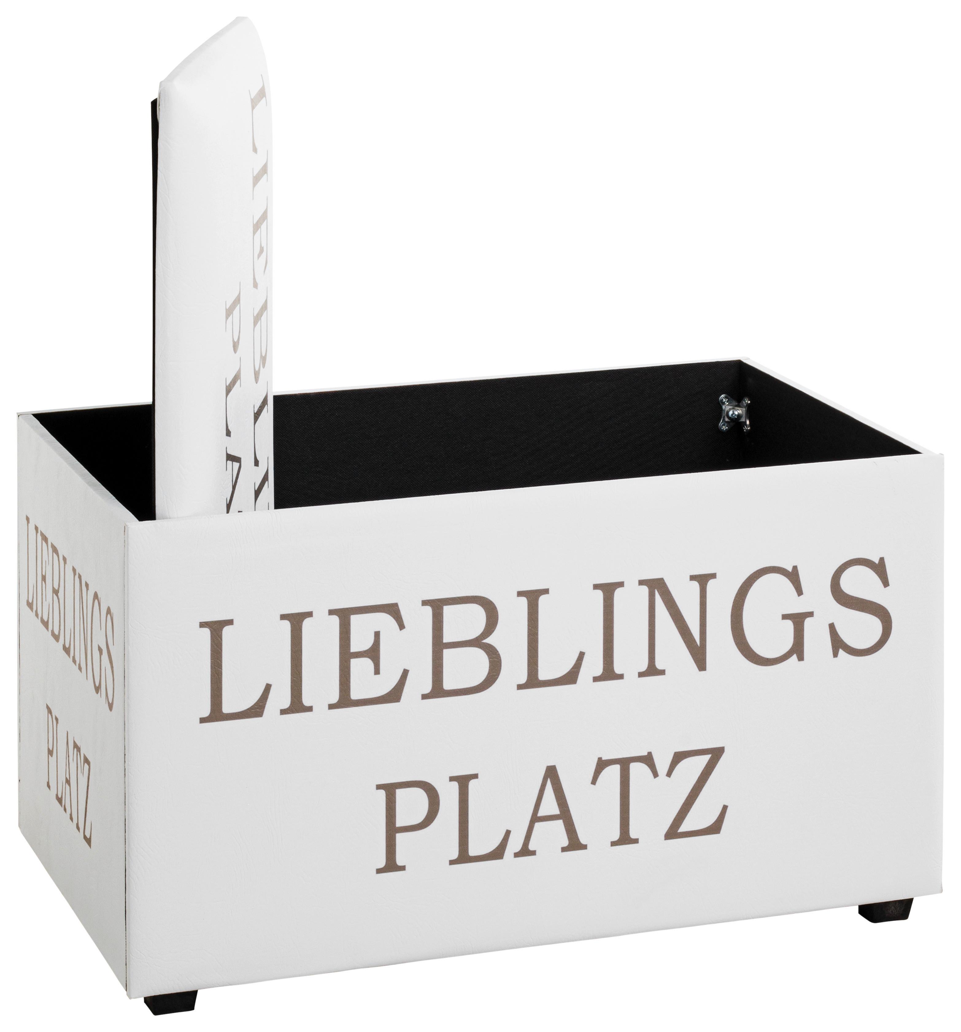 Truhenbank Lieblingsplatz Motiv - Goldfarben/Weiß, Basics, Holzwerkstoff/Textil (65/42/40cm)