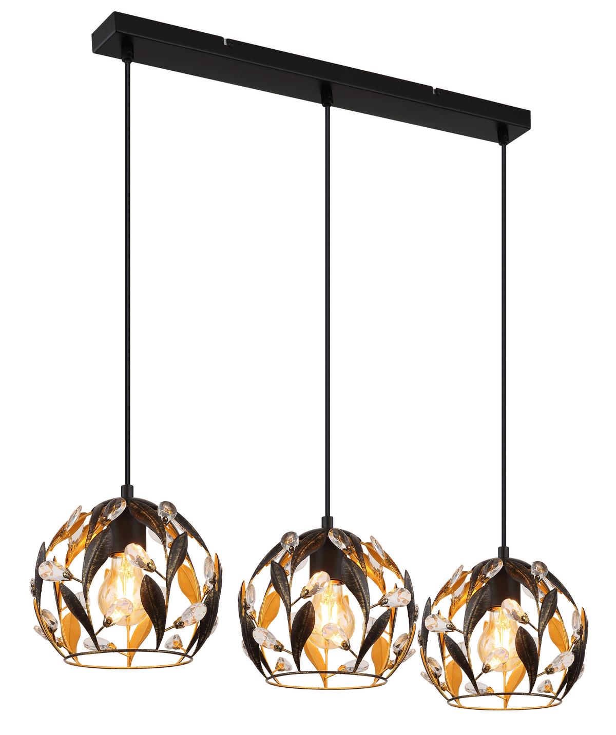 Hängeleuchte Mika Klar Schwarz Goldfarben L:74cm - Klar/Goldfarben, Basics, Kunststoff/Metall (74/20/150cm) - Globo