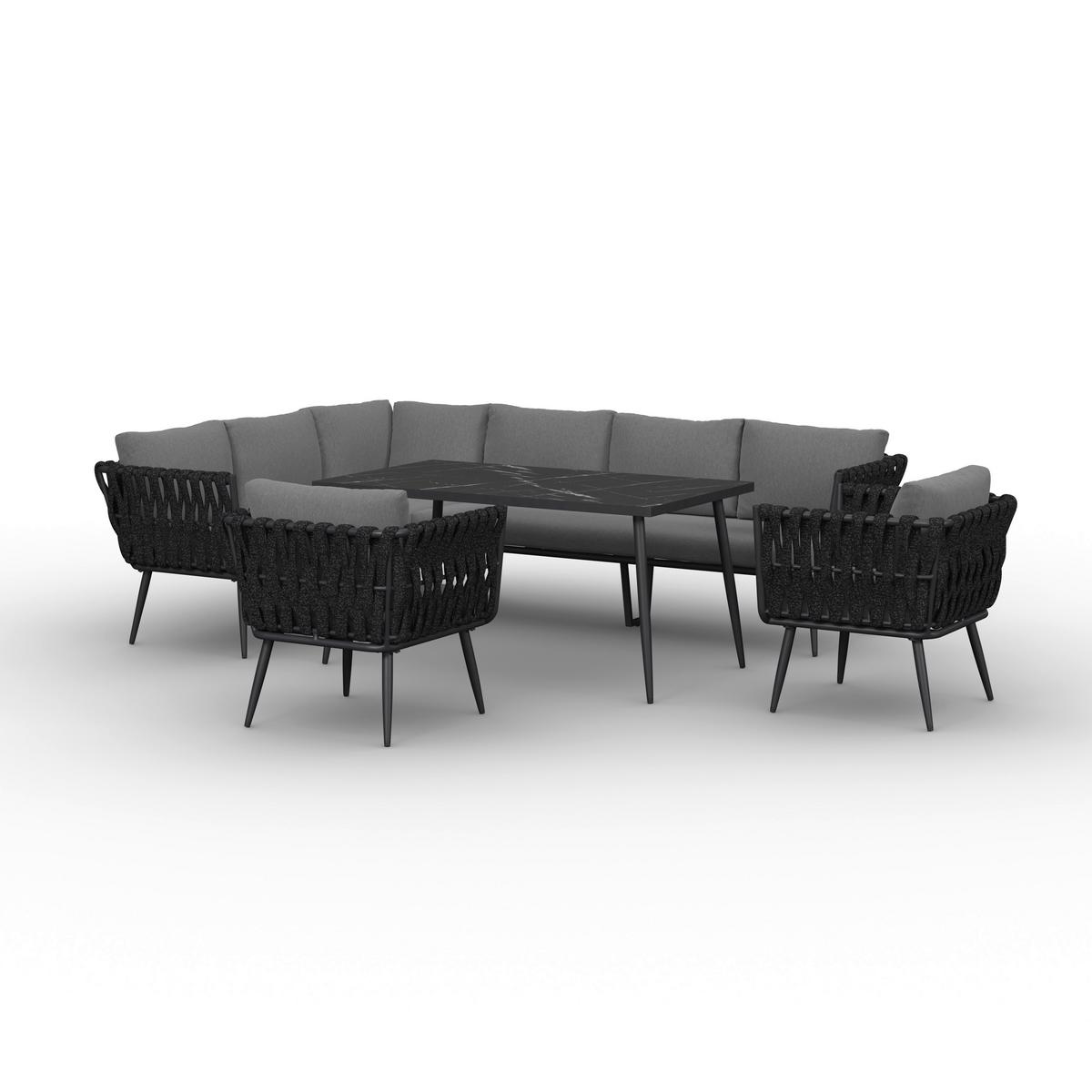 JEDÁLENSKÁ TERASOVÁ SÚPRAVA MILA - tmavosivá, Modern, kov/textil - Bessagi Garden