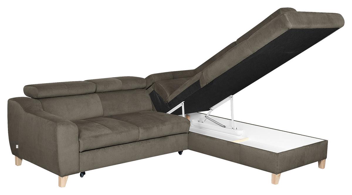 Ecksofa Aspen Mit Bettkasten Webstoff Graubraun 245x208 Cm - Graubraun/Buchefarben, Design, Textil (245/208cm) - Livetastic