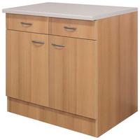 Küchenunterschrank Nano 100 cm Buche Dekor 2-Türig - Beige/Buchefarben, MODERN, Holzwerkstoff (100/85/57cm) - FlexWell