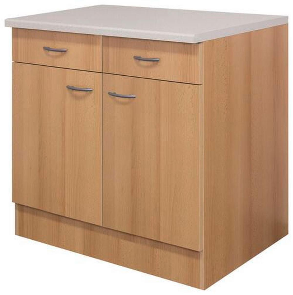 Küchenunterschrank Nano 100 cm Buche Dekor 2-Türig - Beige/Buchefarben, MODERN, Holzwerkstoff (100/85/57cm) - FlexWell