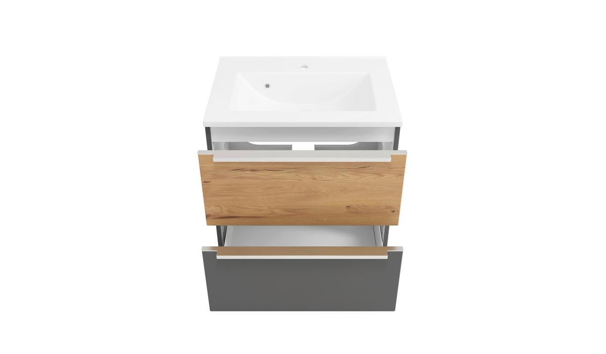 WASCHTISCHKOMBI Verona Grau/Wildeiche B: 60cm - Wildeiche/Weiß, Trend, Holzwerkstoff/Stein (60/54/47cm) - Held