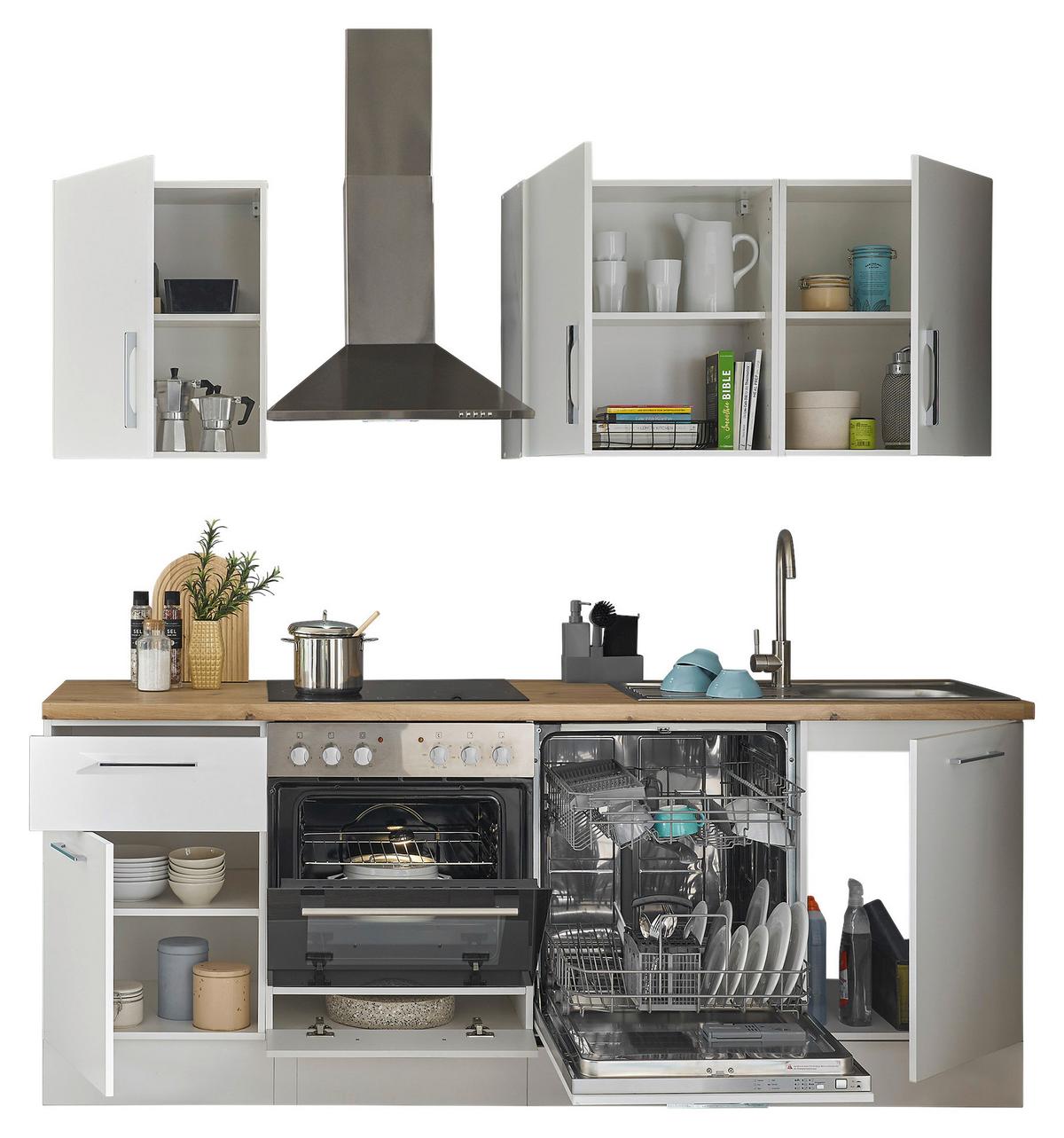 Kuchynský blok TURIN bez spotrebičov, šírka 220 cm - biela/chrómová, Trend, kov/kompozitné drevo (220cm) - MID.YOU