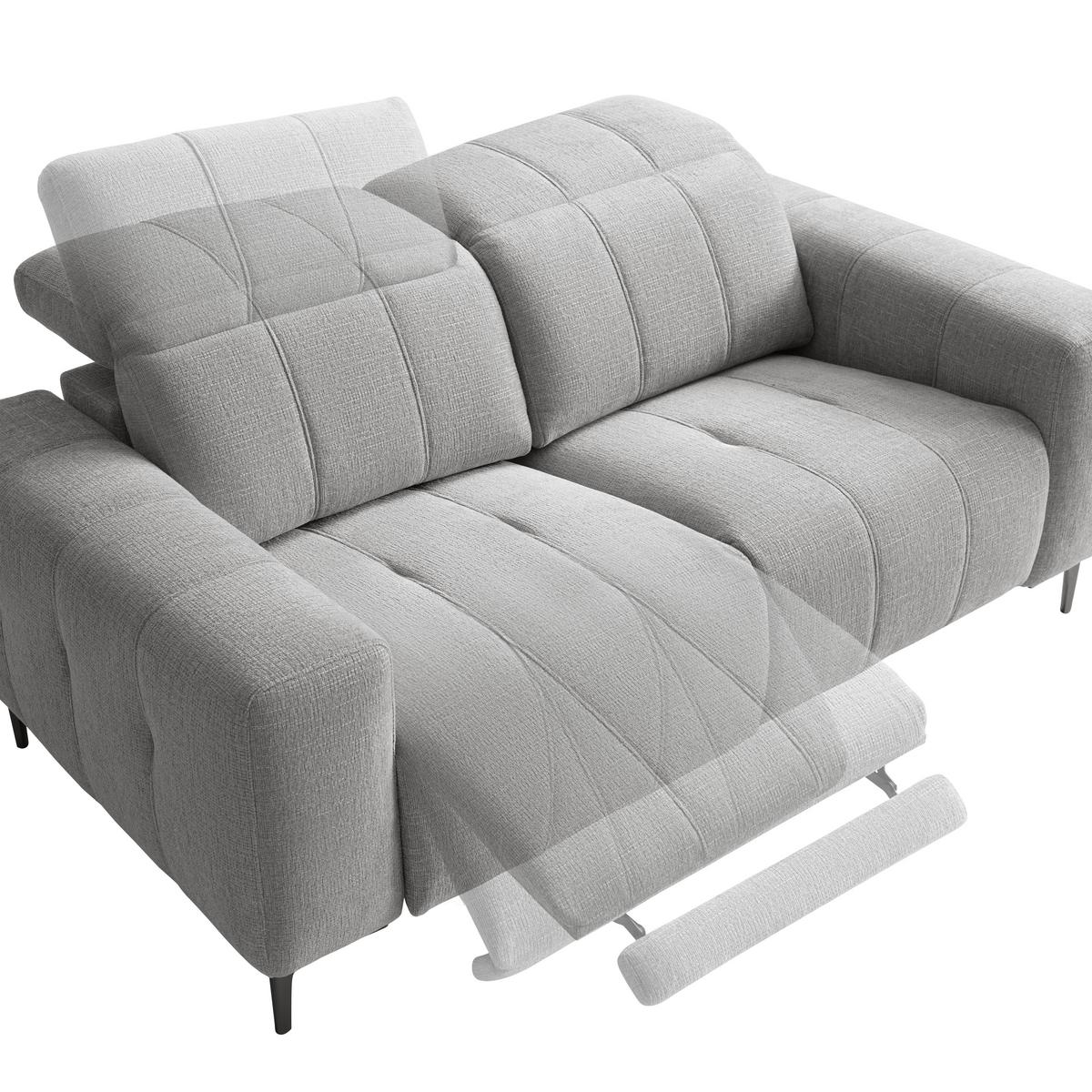 Trojmiestna pohovka ALVARO, sivý zamat, relax.funkcia - sivá/prírodná farba, Modern, kov/drevo (220/79/109cm) - Mömax