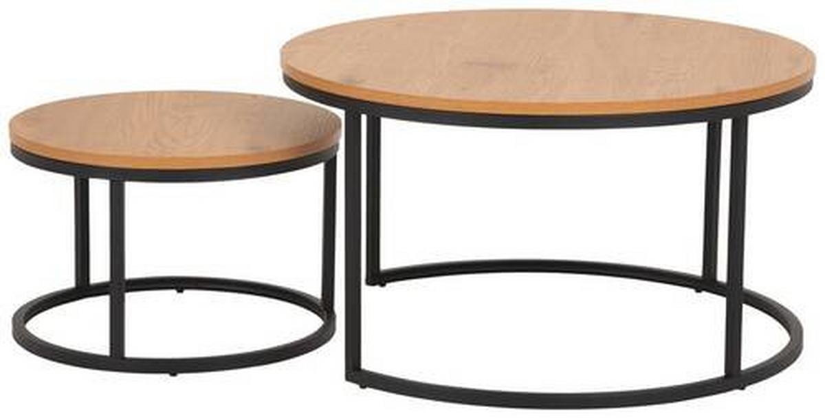 Sada kulatých konferenčních stolků SPIRO Ø 50/80 cm - divoký dub/černá, Konvenční, kov/kompozitní dřevo (80/80/44,5cm) - home24