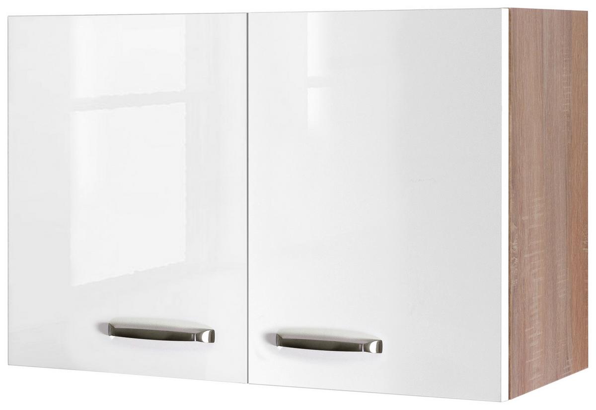 Kuchynská skrinka VENEZIA - VALERO biela 80cm - biela s vysokým leskom/farba ušľachtilej ocele, Modern, kov/kompozitné drevo (80/54,8/32cm) - FlexWell