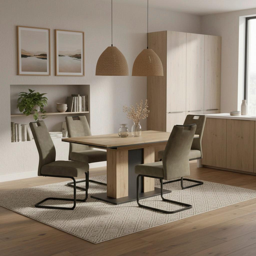 Tischgruppe Atlanta I G - Schlammfarben/Eiche Artisan, MODERN, Holzwerkstoff/Textil (160 - 210/75/90cm) - MID.YOU