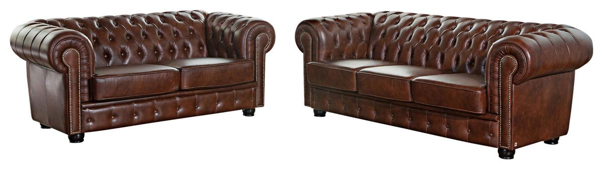 Chesterfield-Sofa Norwin Braun 3-Sitzer Echtleder B: 200 cm - Nussbaumfarben/Braun, KONVENTIONELL, Leder (200/74/98cm) - Max Winzer