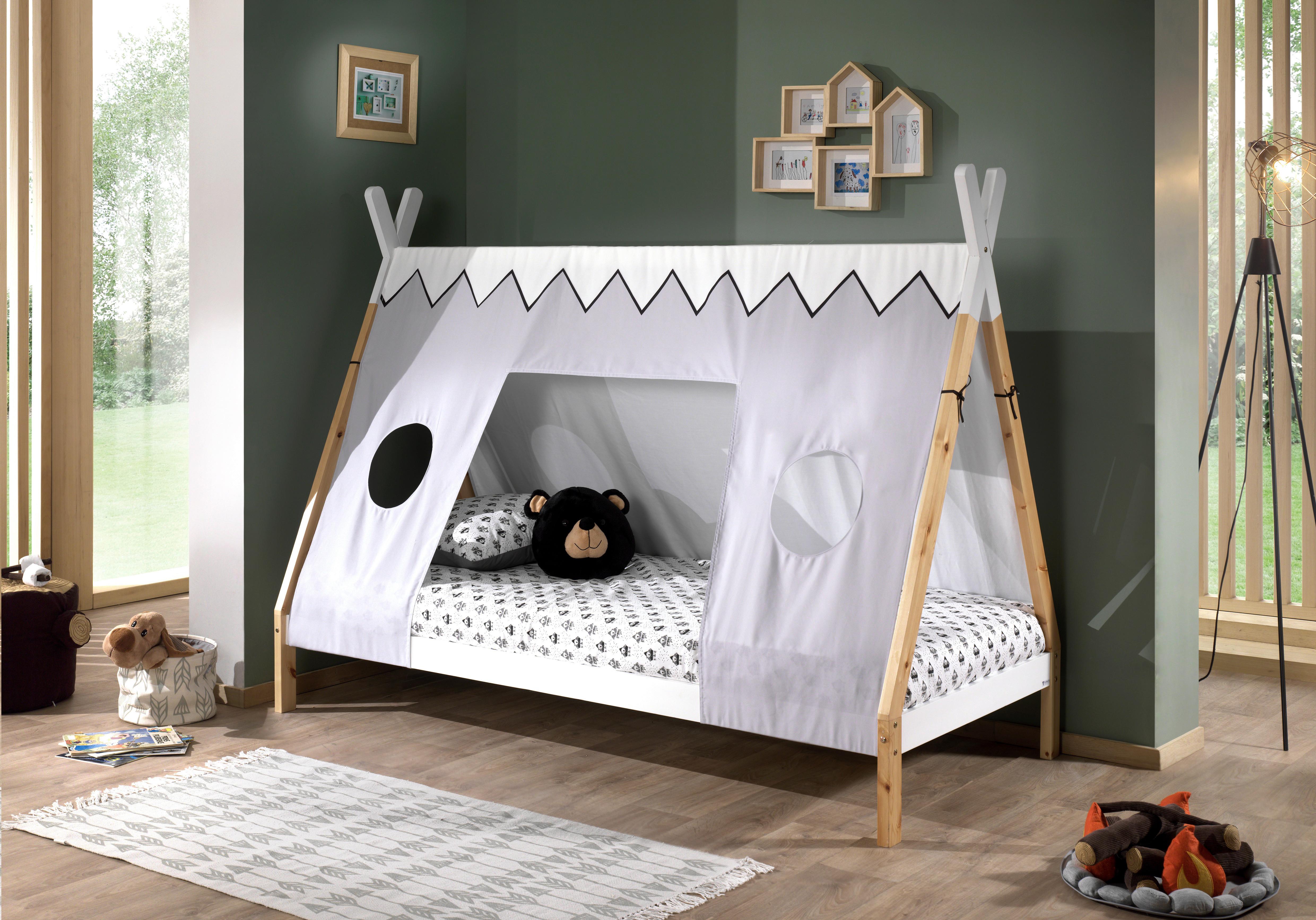 Hausbett Tipi Weiß Lackiert 90x200cm - Weiß/Kieferfarben, MODERN, Holz (90/200cm) - MID.YOU