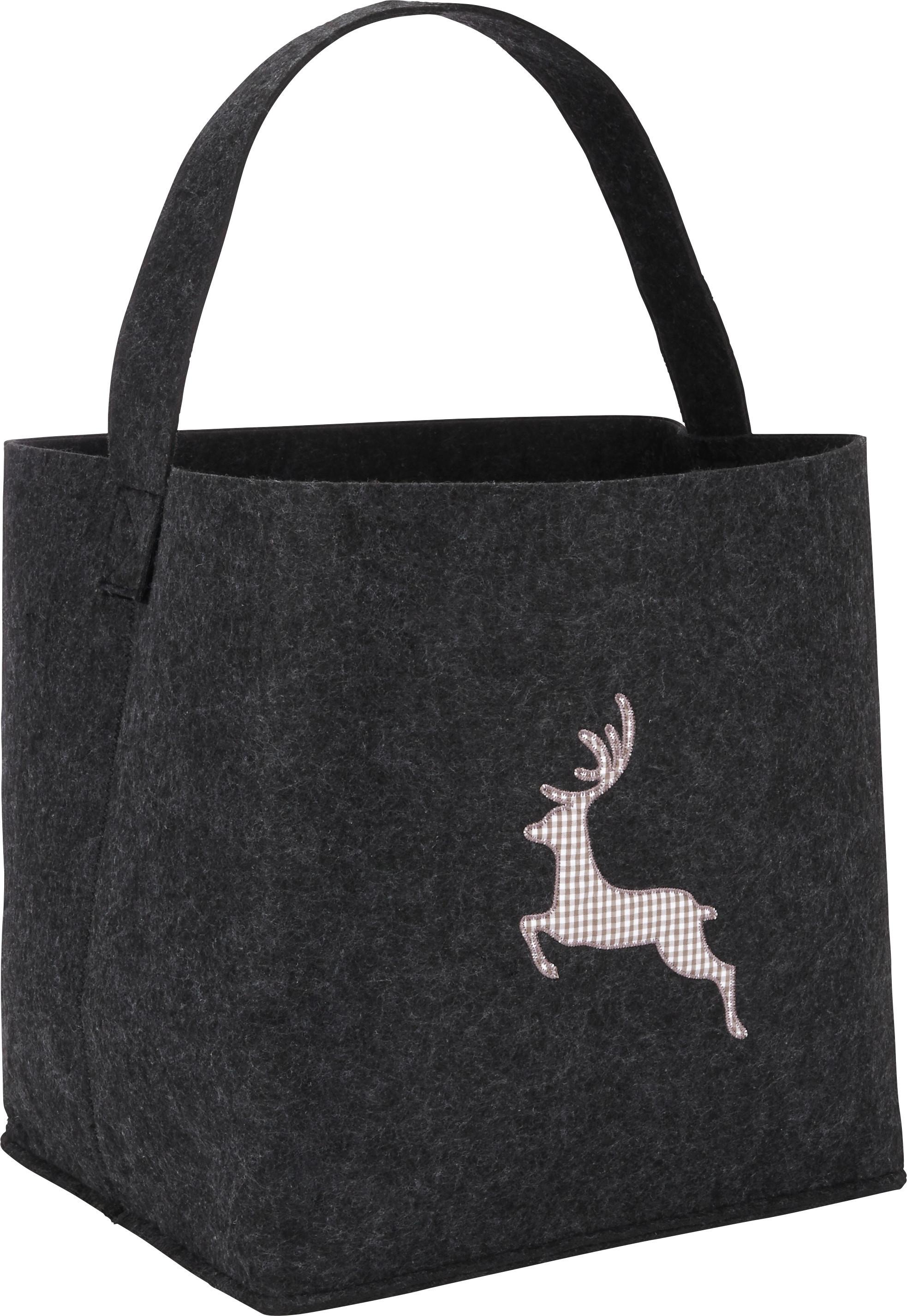 Nákupní Taška Hirsch Černá 39x40x34 Cm - antracitová, Romantický / Rustikální, textil (39/40/34cm) - Bessagi Home