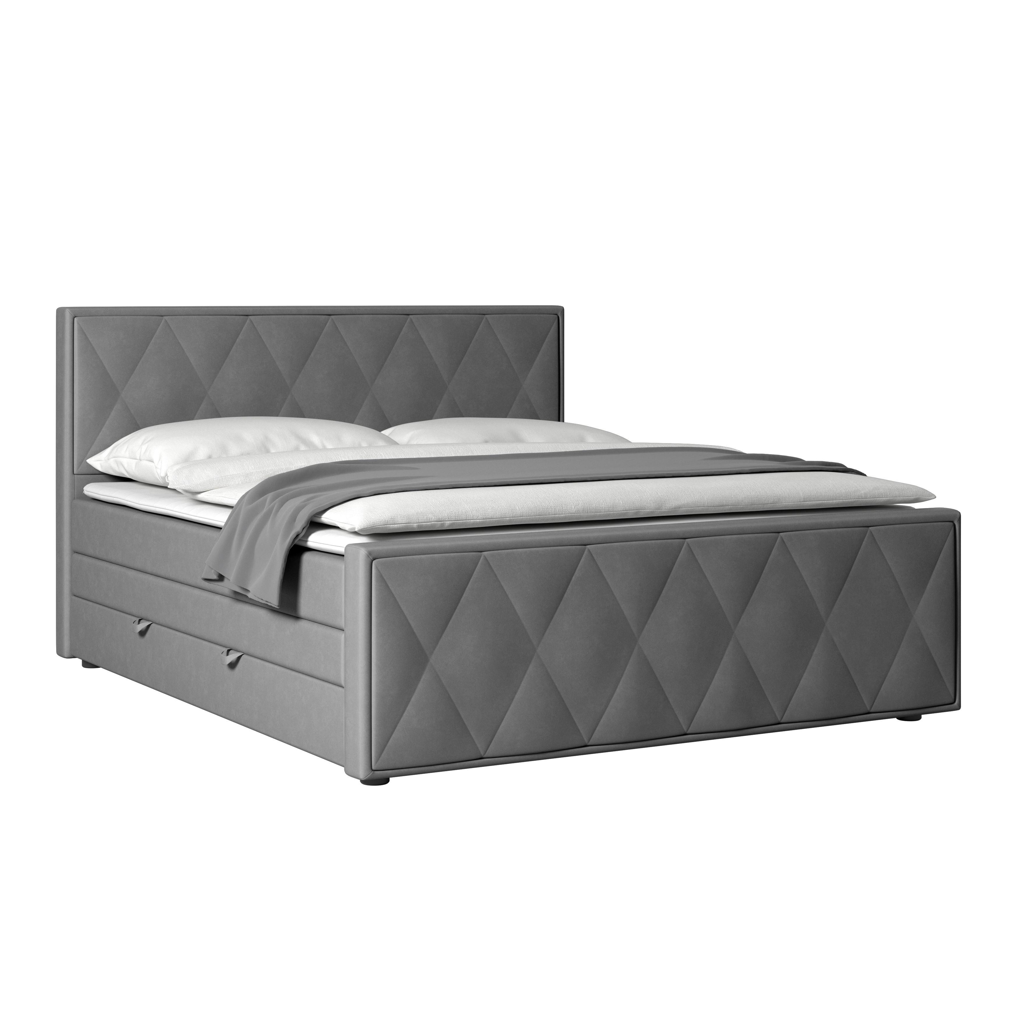 Boxspringbett Porto 180x200 Cm Hellgrau - Hellgrau/Schwarz, MODERN, Karton/Holzwerkstoff (180/200cm) - MID.YOU