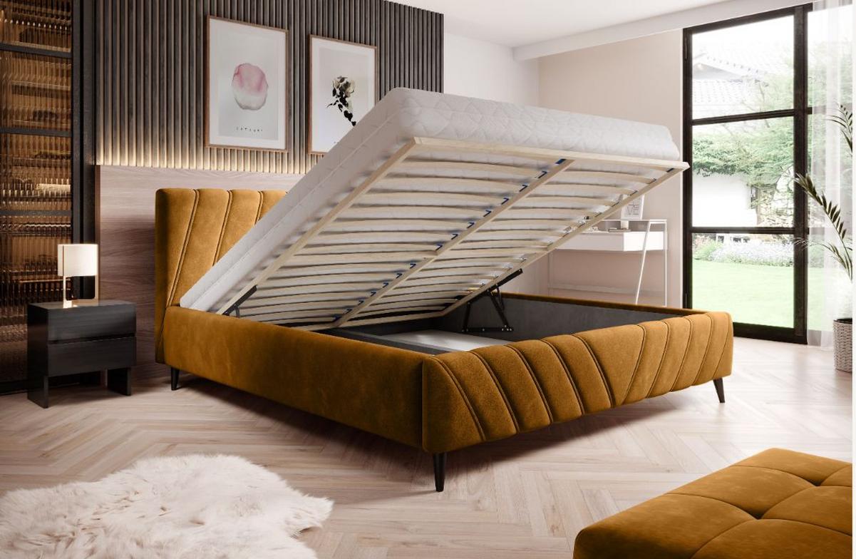 Postel Melli s roštem a úložným prostorem 180x200cm - černá/curry žlutá, Design, dřevo/textil (180/200cm)