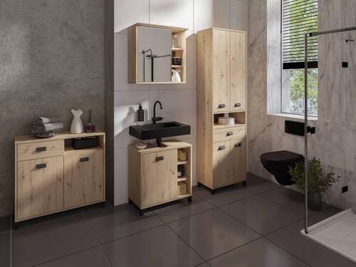 Waschbeckenunterschrank Wellness B: 60 cm Eiche Dekor - Anthrazit/Schwarz, MODERN, Holzwerkstoff (60/62/34cm) - MID.YOU