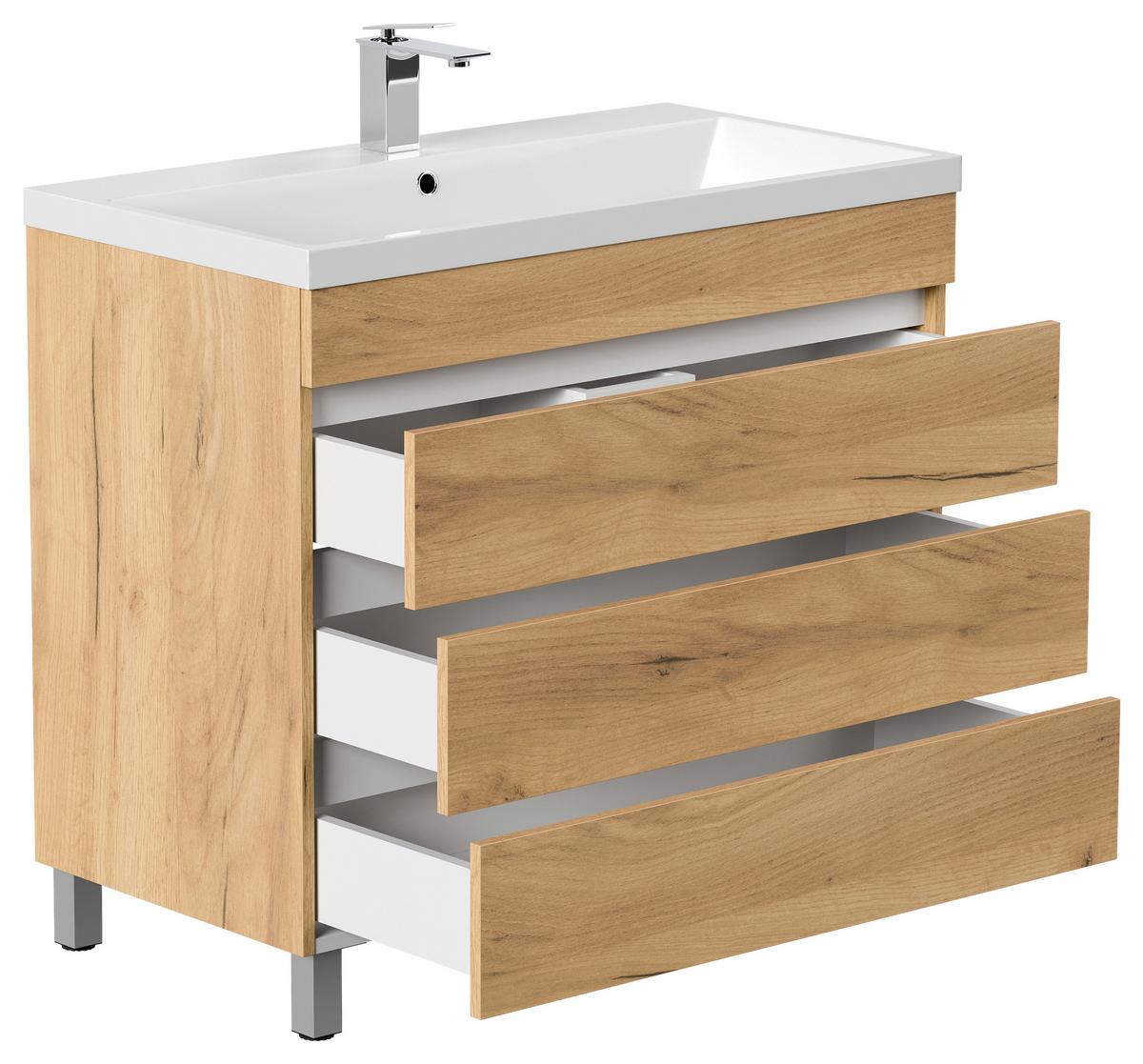 WASCHTISCHKOMBI Fellini Eichefarben B: 90cm - Eichefarben/Weiß, Basics, Holzwerkstoff/Stein (90cm) - MID.YOU