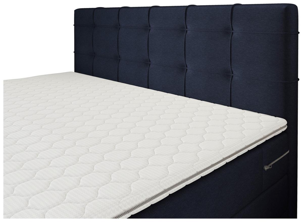 Boxspringbett Mitto mit Topper 180x200 cm - Schwarz/Dunkelblau, KONVENTIONELL, Textil/Metall (180/200cm)