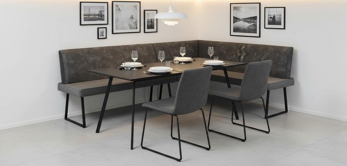 Eckbank Rab Dunkelgrau Eisen Schwarz, 205x155 Cm - Dunkelgrau/Schwarz, KONVENTIONELL, Holz/Textil (205/155cm) - MID.YOU