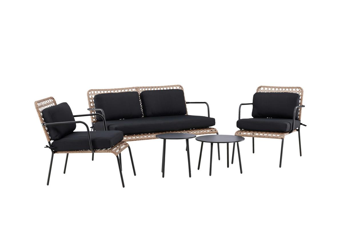 Loungegarnitur 5-tlg Paola Holz/metall Mit Kissen - Dunkelgrau/Schwarz, KONVENTIONELL, Naturmaterialien/Holz - Gardenson