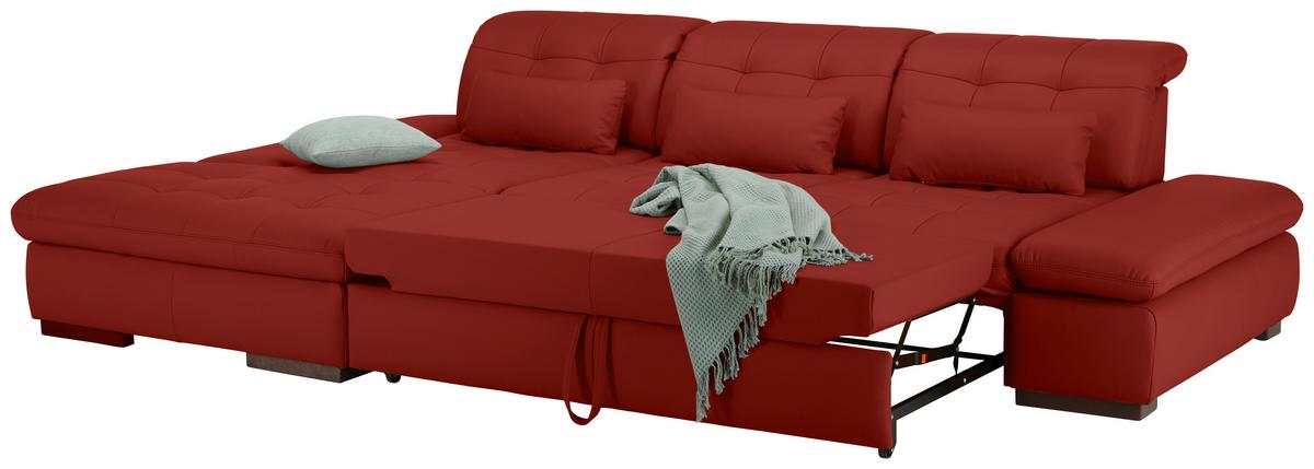 Rohová sedačka SANFINO, ľavá, červená pravá koža - chrómová/červená, Konventionell, kov/koža (199/79-96/305cm) - Premium Living