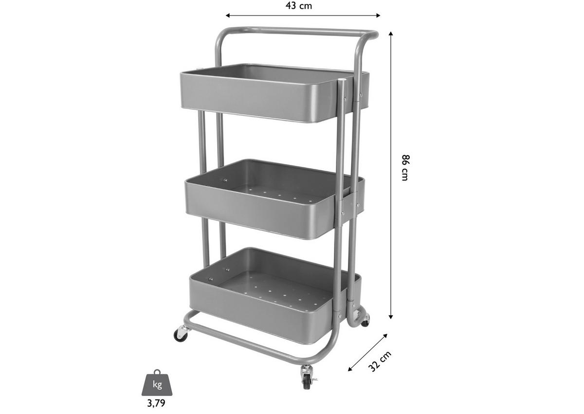Servierwagen Danao - Silberfarben/Silbereichenfarben, Basics, Metall (43/32/86cm) - Echtwerk