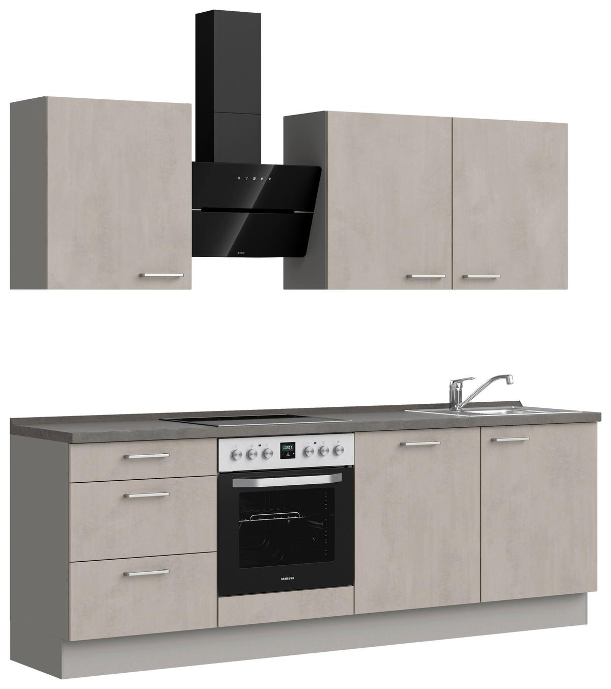 Kuchynská linka 240 cm, šedý betón/ kamenná šedá - sivá/farba ušľachtilej ocele, Modern, kov/kompozitné drevo (240cm) - Nobilia