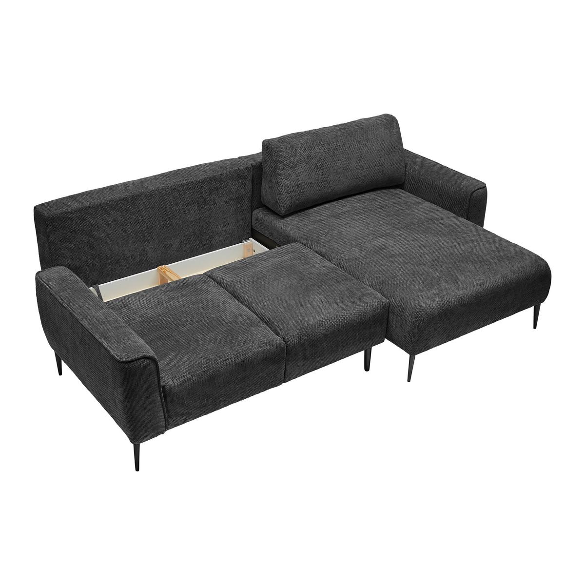 Rohová sedačka CUSTOM, pravá, černá žinylka - černá, Moderní, kov/textil (255/164cm) - Mömax
