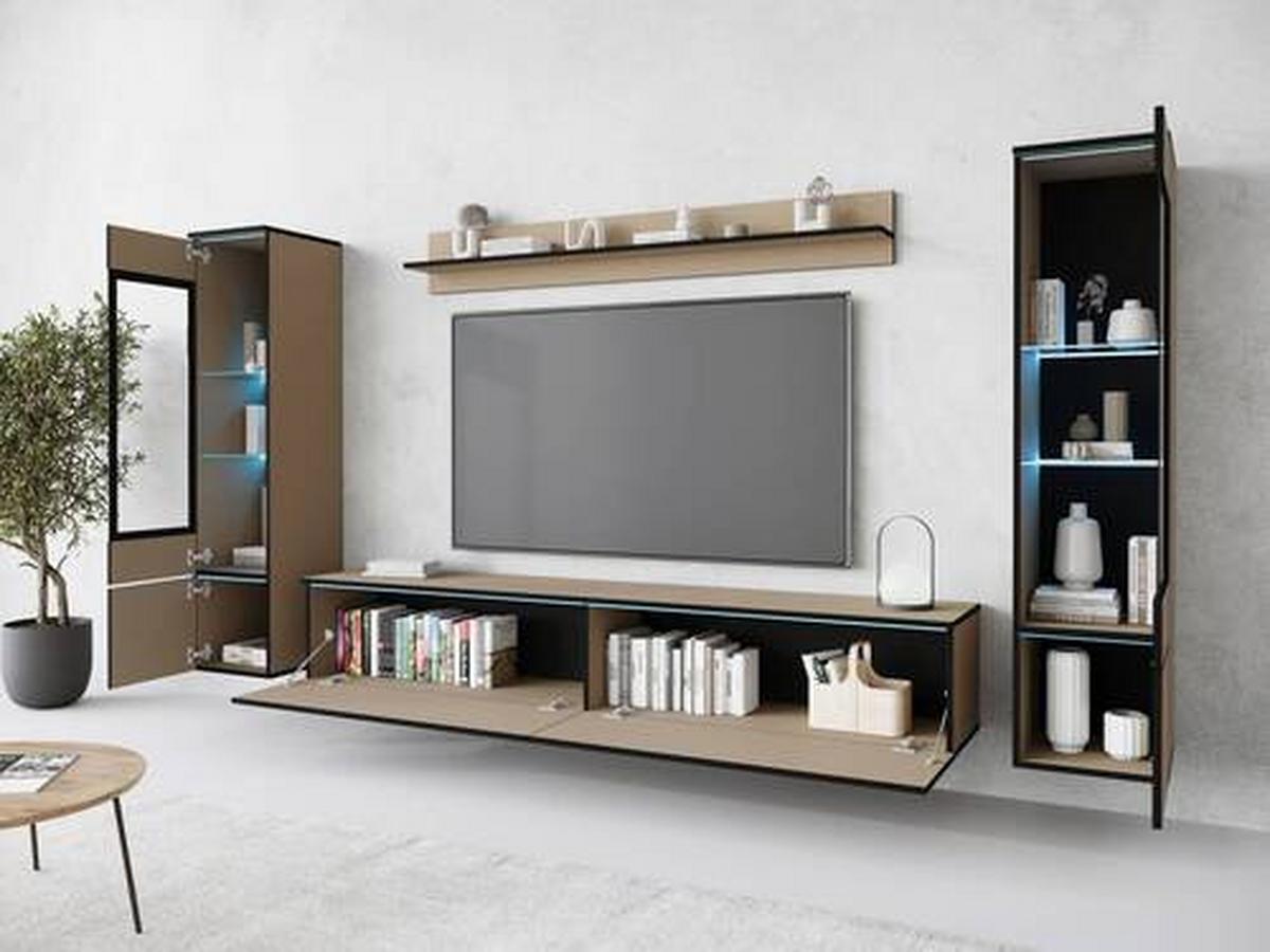 Obývací stěna VERA - šedá/béžová, Design, kompozitní dřevo/plast (240/130/33cm) - Livetastic