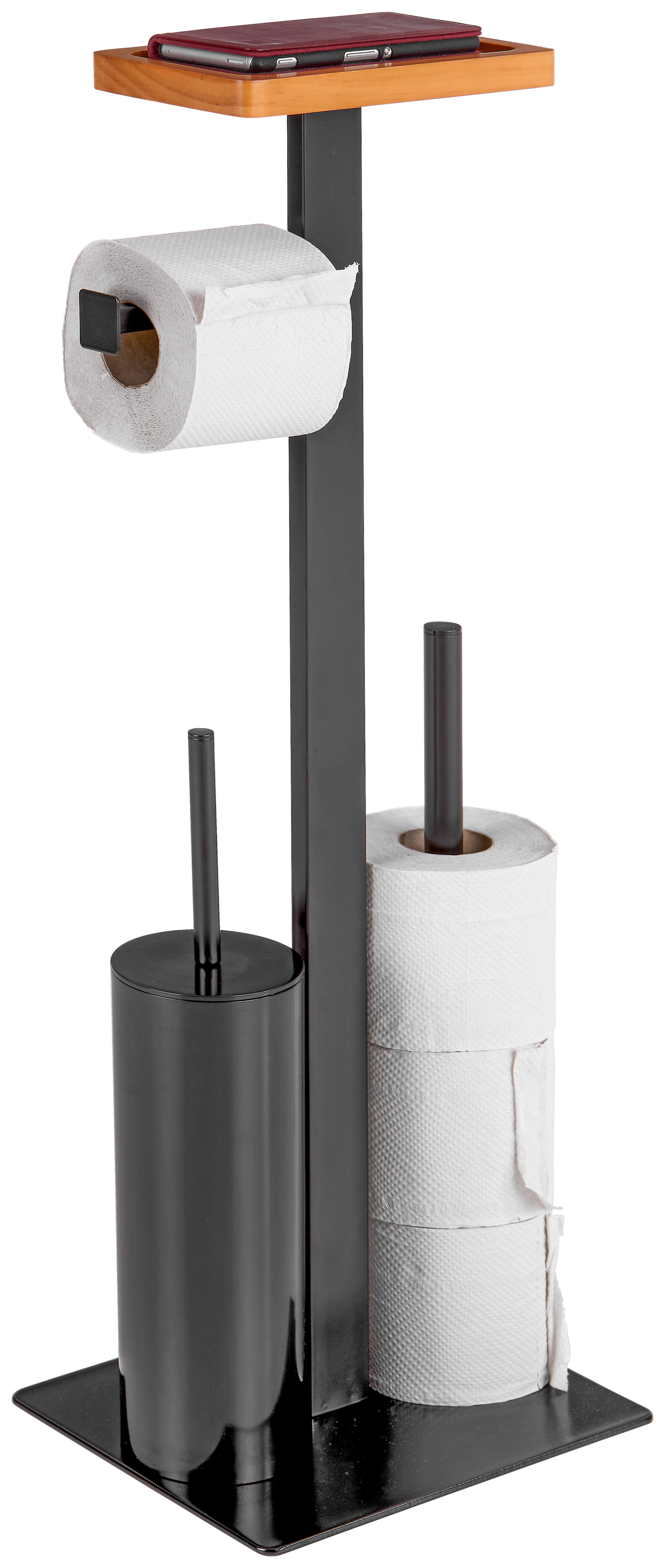 WC-Bürstengarnitur inkl. Rollenhalter, Metall/Holz - Schwarz, KONVENTIONELL, Holz/Kunststoff (25/73/20cm) - Homezone