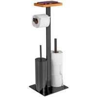 Wc-bürstengarnitur Inkl. Rollenhalter, Metall/holz - Schwarz, KONVENTIONELL, Holz/Kunststoff (25/73/20cm) - Homezone