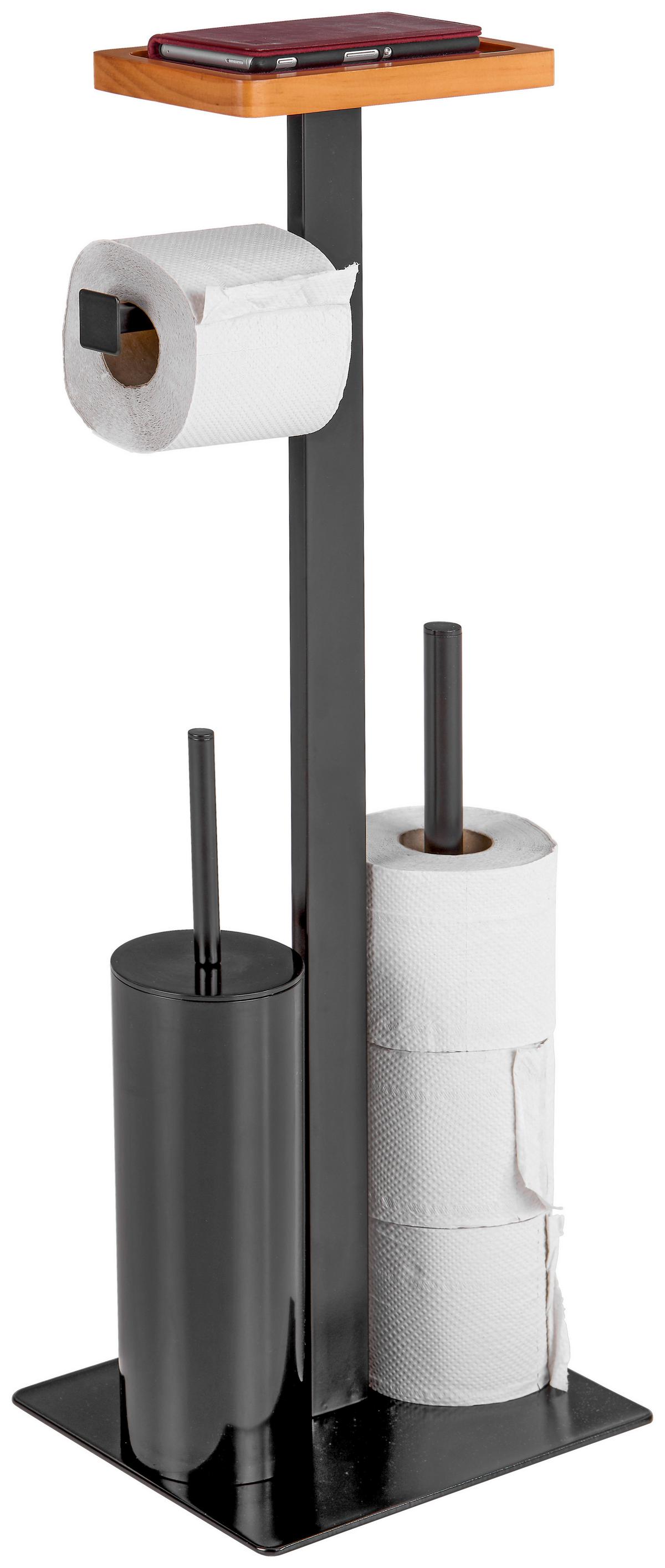 Wc-bürstengarnitur Inkl. Rollenhalter, Metall/holz - Schwarz, KONVENTIONELL, Holz/Kunststoff (25/73/20cm) - Homezone