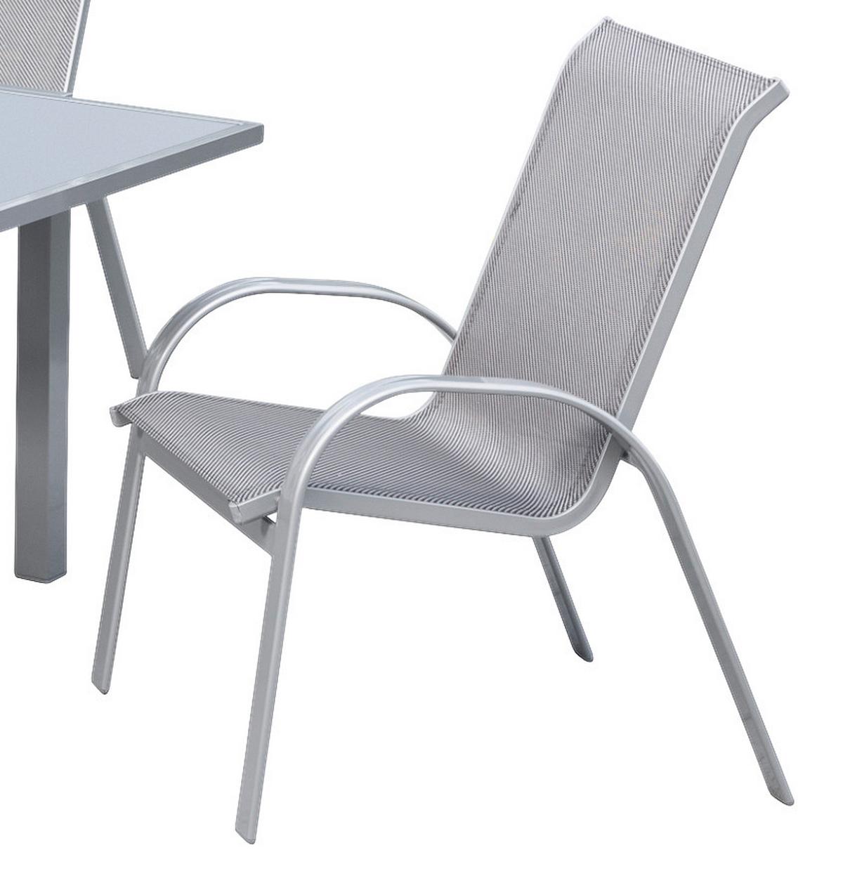 Gartengarnitur 7-Tlg. Amalfi Alu/Glas/Kunststoff - Silberfarben/Braun, KONVENTIONELL, Glas/Textil - Gardenson
