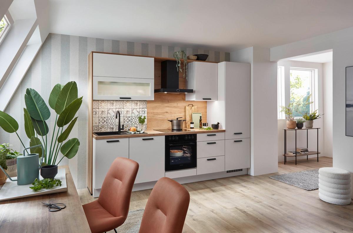 Küchenblock Sofia - Eichefarben/Magnolie, Design, Holzwerkstoff (293cm) - Vertico