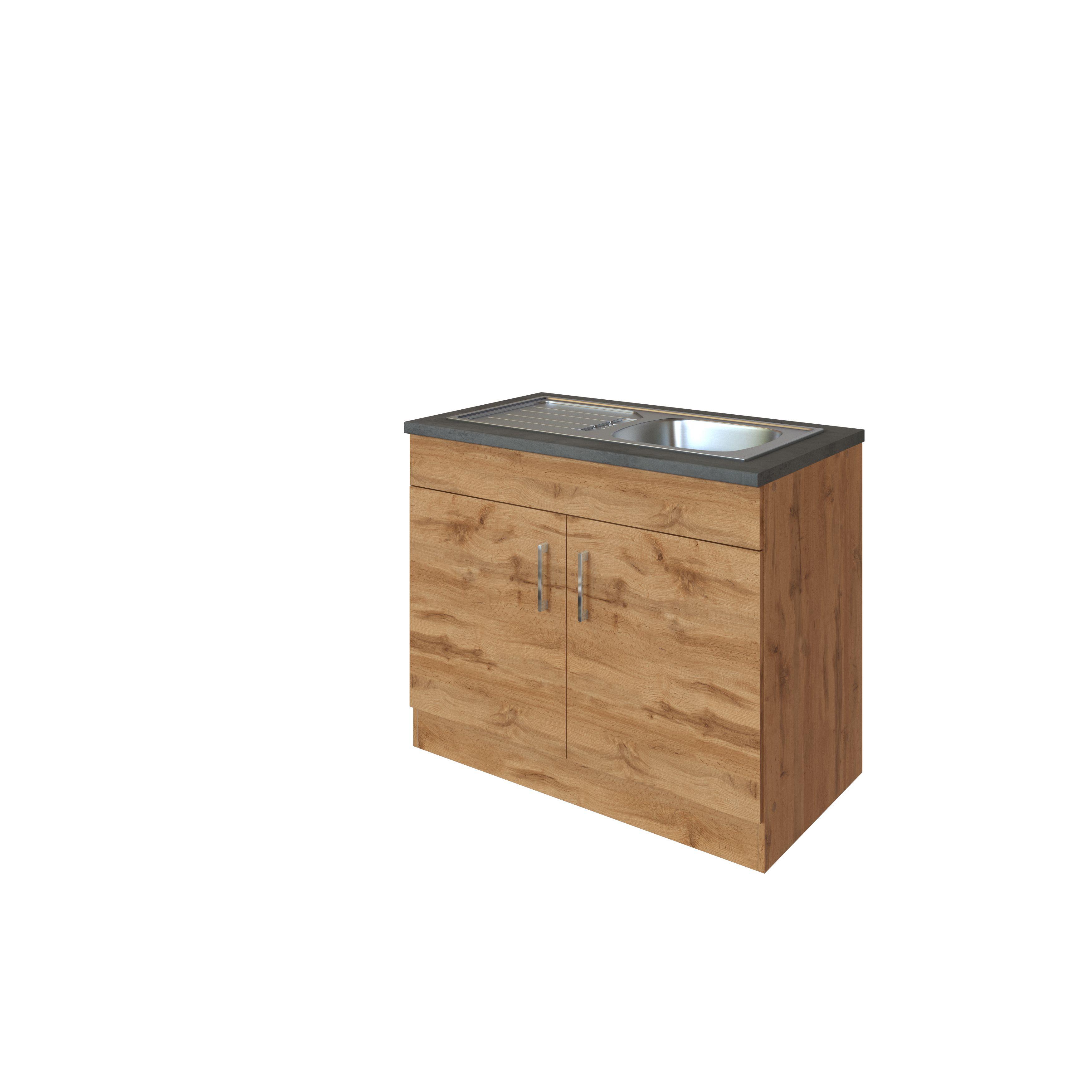 Spülenschrank Mit Spüle B. 100 cm Eiche Dekor