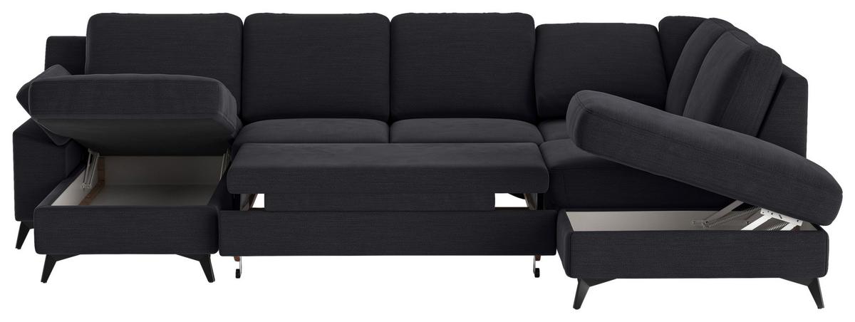 Wohnlandschaft Boom, Dunkelblau 156x309x204 - Schwarz/Dunkelblau, KONVENTIONELL, Textil (156/309/204cm) - Cotta