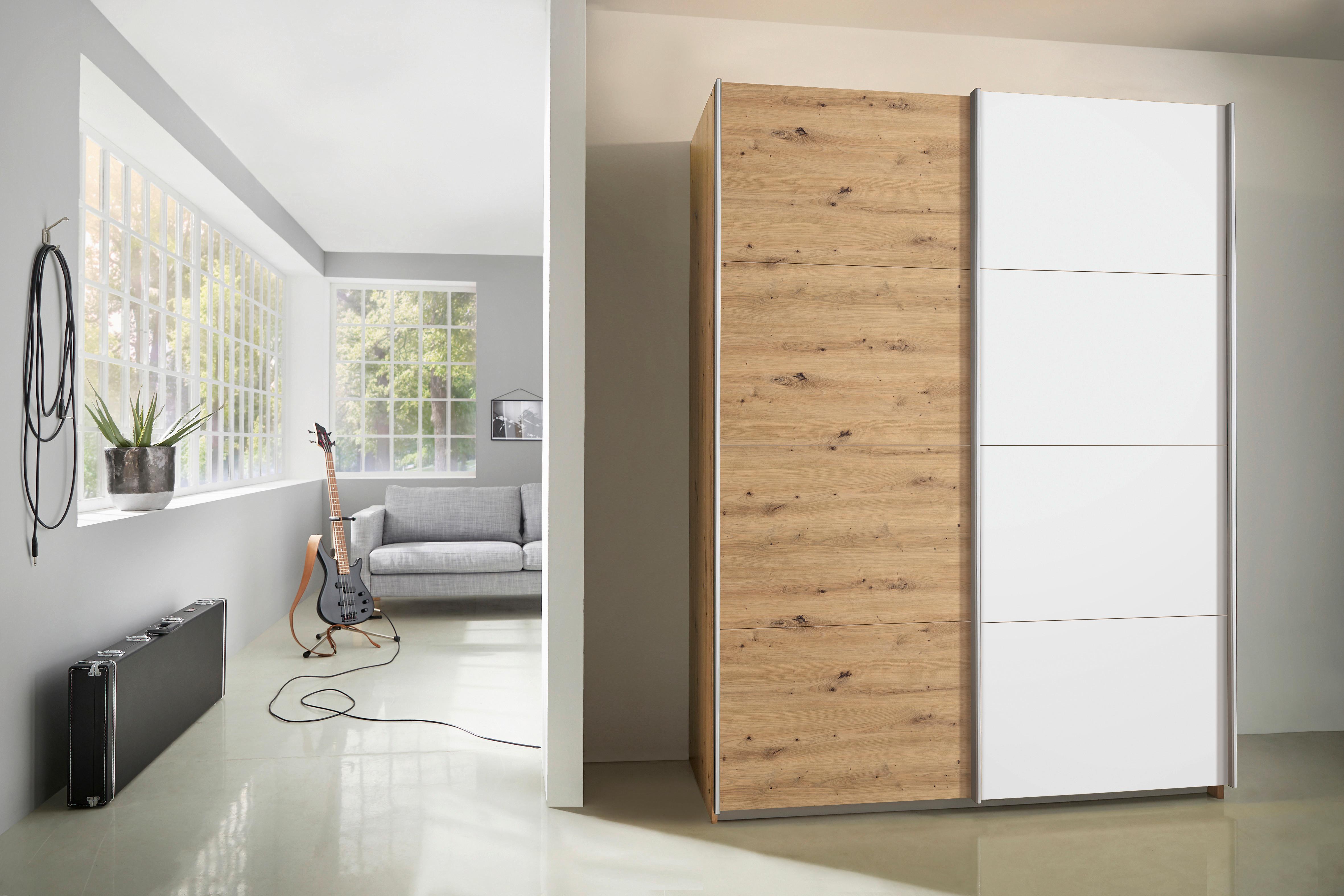 Schwebetürenschrank 136cm Subito Eiche Artisan Dekor - Weiß/Eiche Artisan, MODERN, Holzwerkstoff (136/197/61cm) - Rauch Möbel