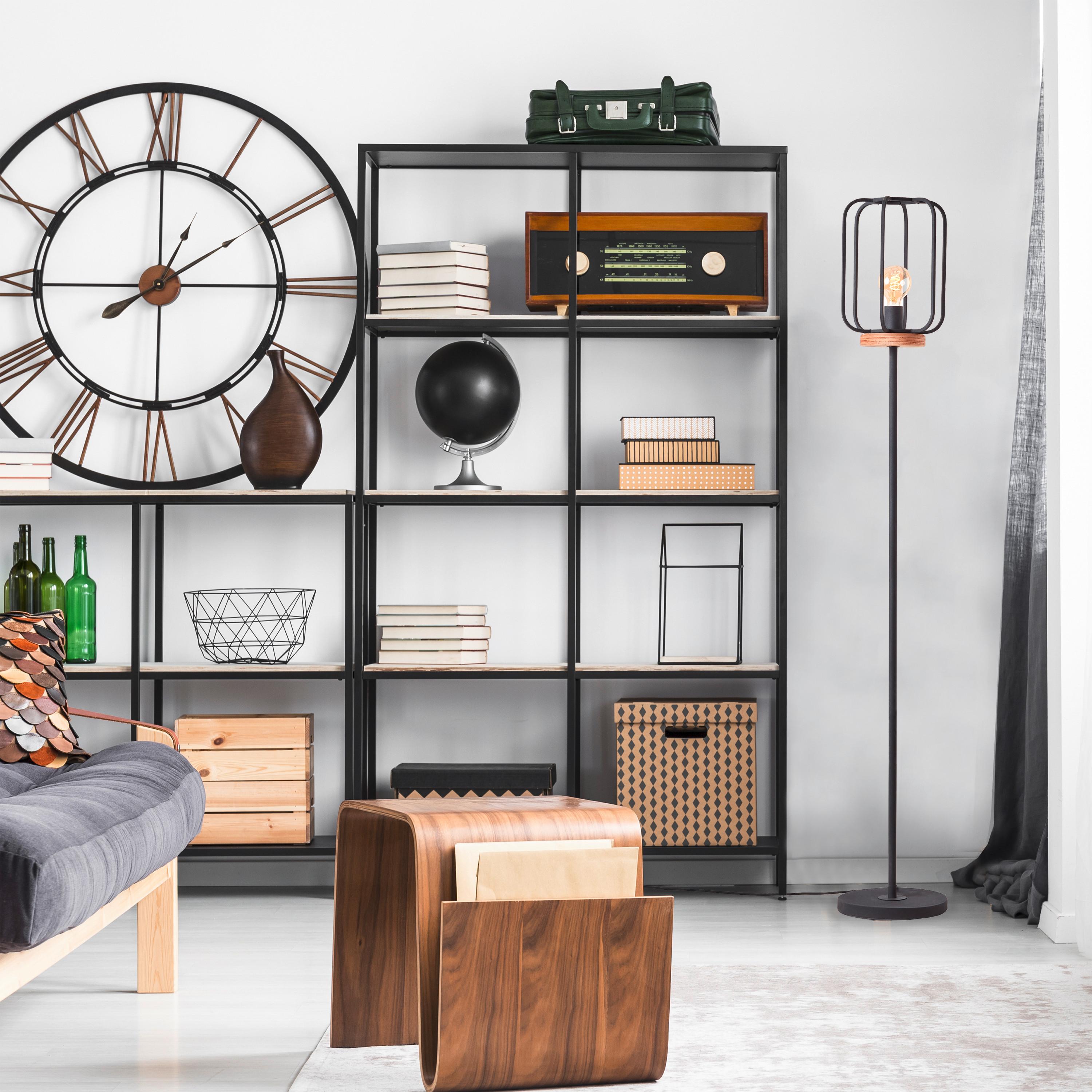 Stehlampe Holz Tosh Schwarz/Braun Industrial-Style - Schwarz/Braun, LIFESTYLE, Holz/Metall (25/162,5cm) - Brilliant