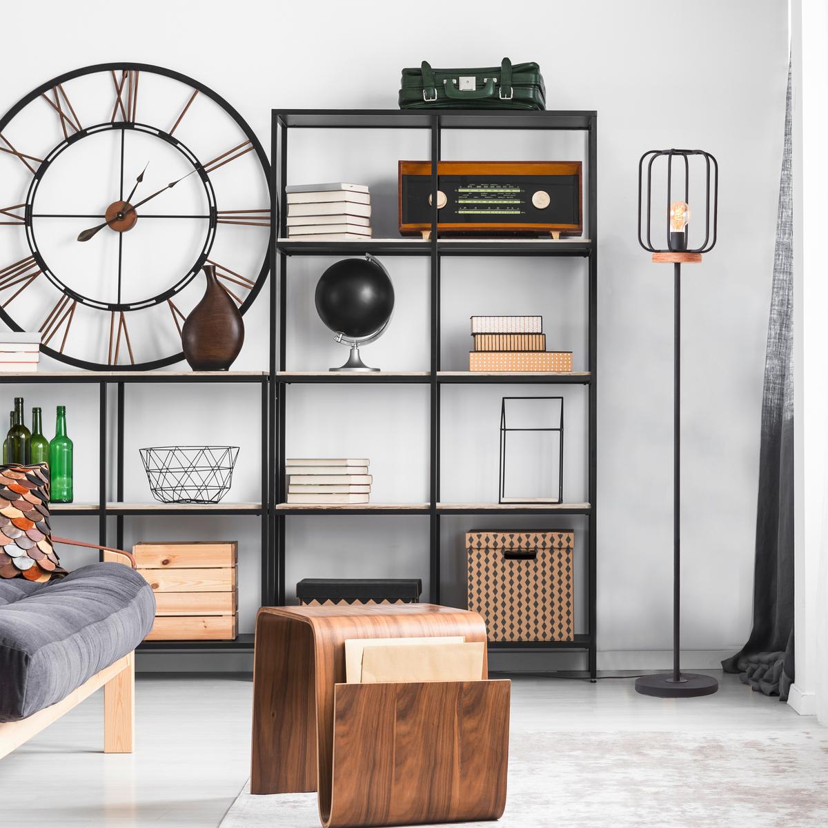 Stehlampe Holz Tosh Schwarz/braun Industrial-Style - Schwarz/Braun, LIFESTYLE, Holz/Metall (25/162,5cm) - Brilliant