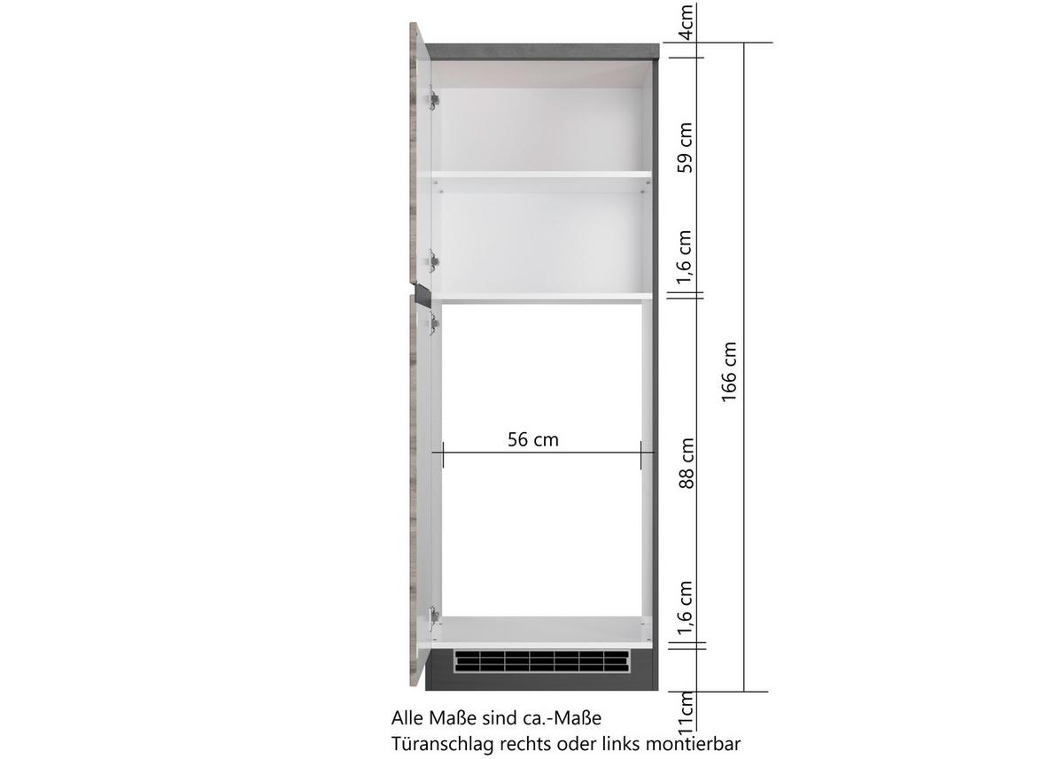 Kühlschrank-Umbauschrank Turin 60 cm Graphitfarben/Eiche - Eiche Wotan/Graphitfarben, Design, Holzwerkstoff (60/166/60cm) - Held