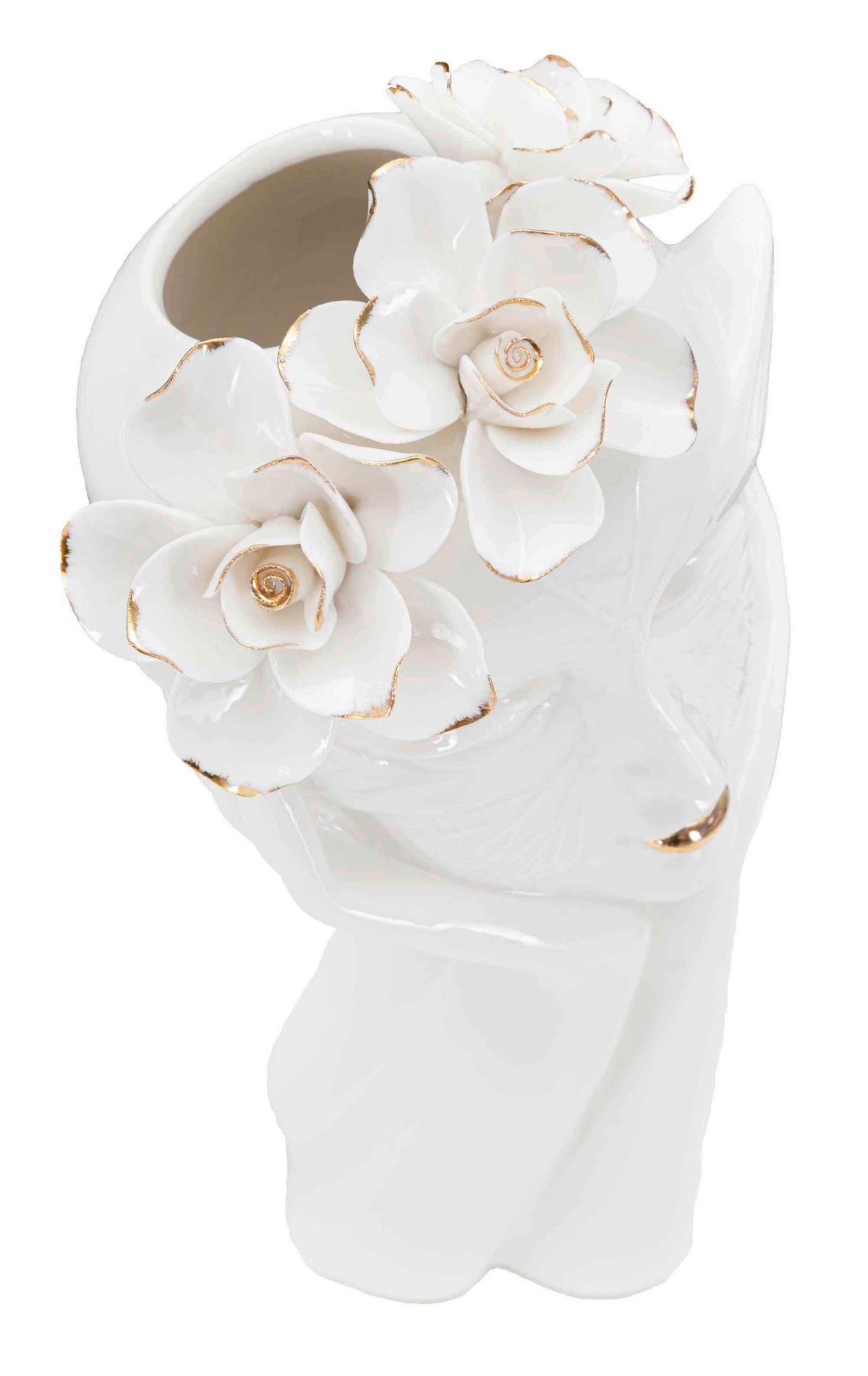 Vase Woman Mask Weiß, Goldfarben B: 16,5 Cm - Goldfarben/Weiß, Basics, Keramik (16,5/27,3/14cm)