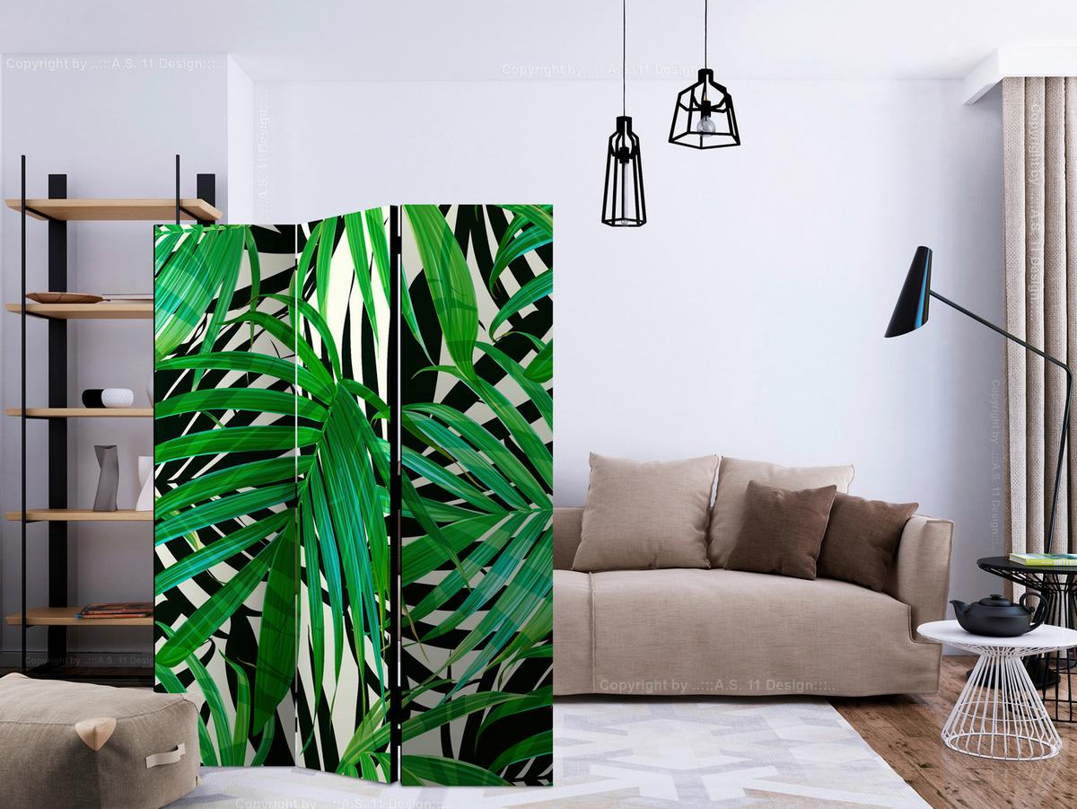 Paravent Grün Weiß B: 135 Cm - Weiß/Grün, Basics, Holz/Textil (135/172/3cm) - artgeist