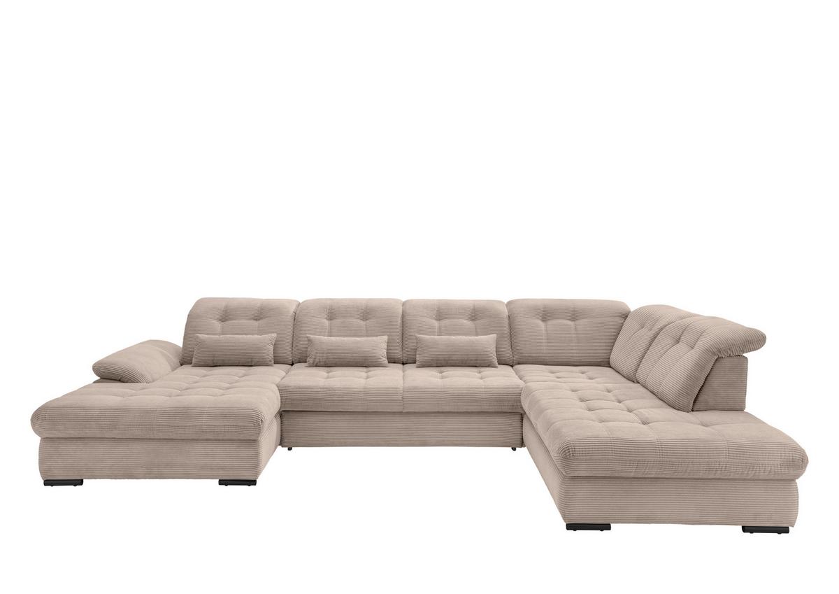 Wohnlandschaft Mit Bettkasten Rigatti Beige B: 387 Cm - Beige/Schwarz, MODERN, Textil (184/387/252cm) - Livetastic