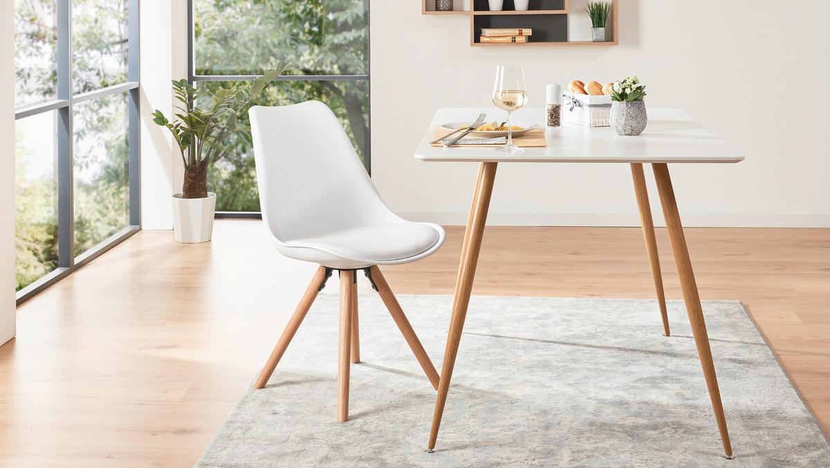 Schalenstuhl Levi Weiß Lederlook Echtholz Beine - Eichefarben/Weiß, MODERN, Holz/Kunststoff (48/81/57cm) - Ondega