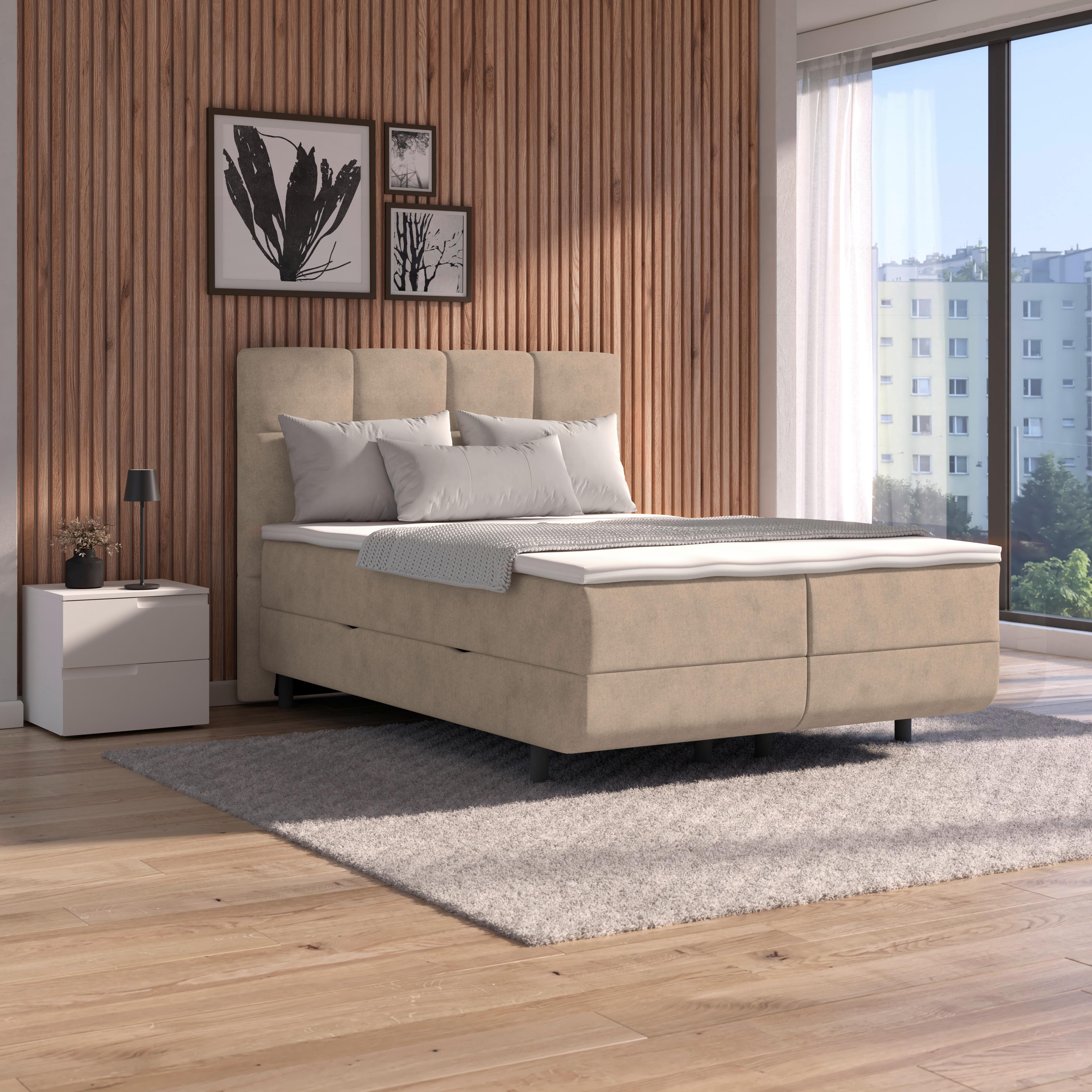 Polsterbett mit Matratze 140x200 London Beige - Beige/Schwarz, MODERN, Holzwerkstoff/Textil (140/200cm) - Luca Bessoni