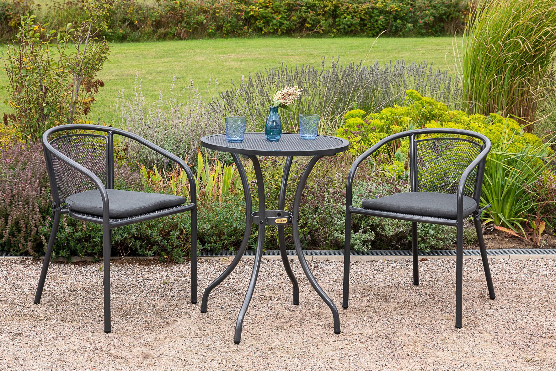 Balkonset Delos Set 5tlg. - Graphitfarben/Grau, MODERN, Kunststoff/Metall - Gardenson