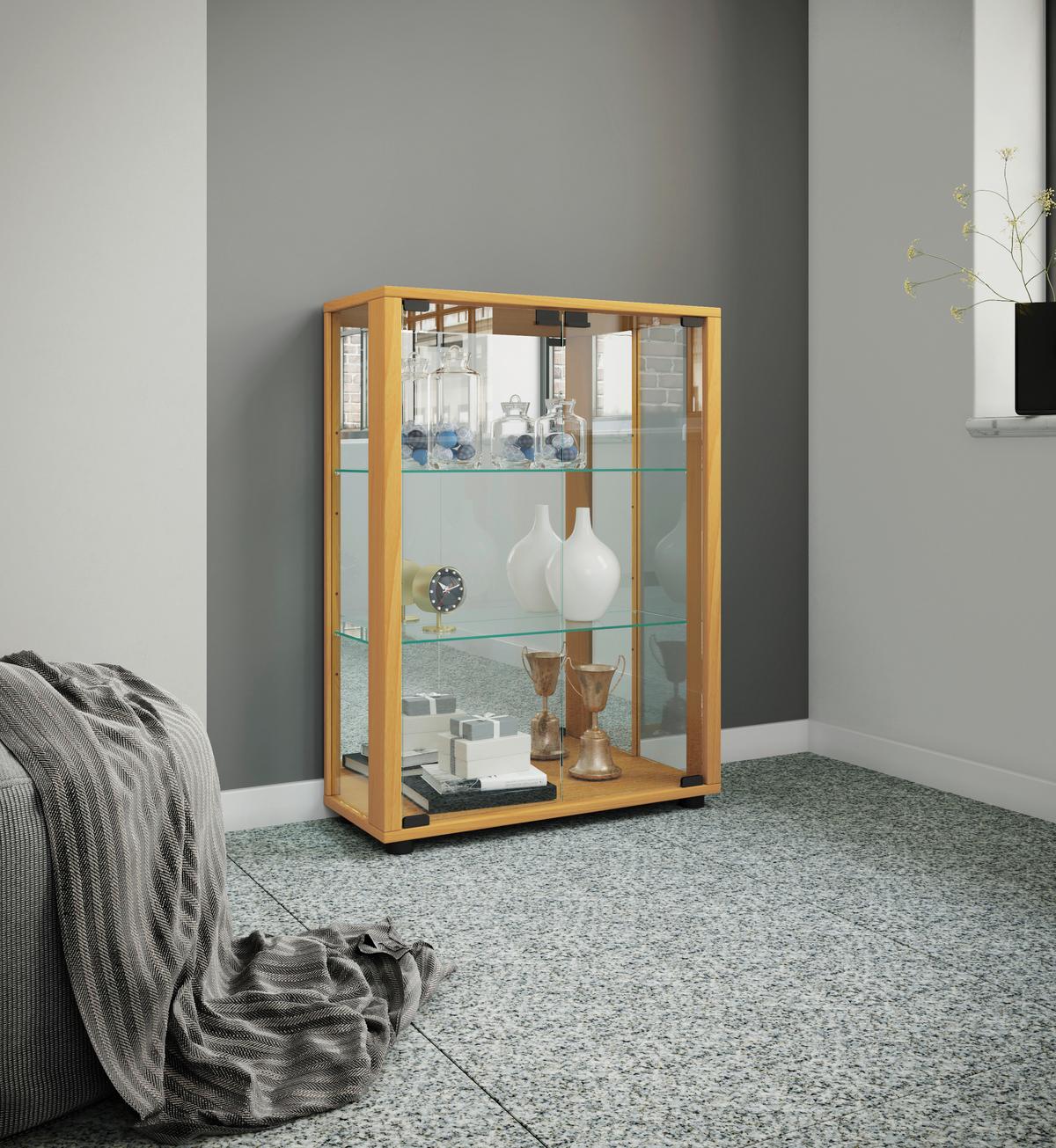 Vitrine Sintalo Buchefarben B: 60 cm - Buchefarben, MODERN, Glas/Holzwerkstoff (60/80/25cm) - MID.YOU